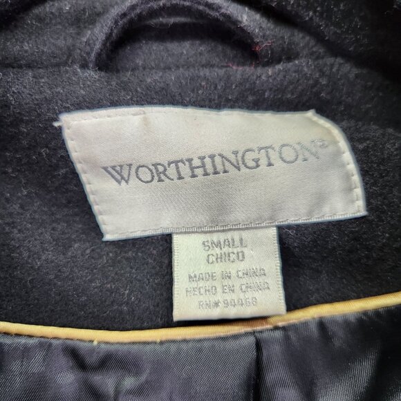 Worthington Military Style Trench Coat Womens Size Small Black Wool Blend - Picture 7 of 15